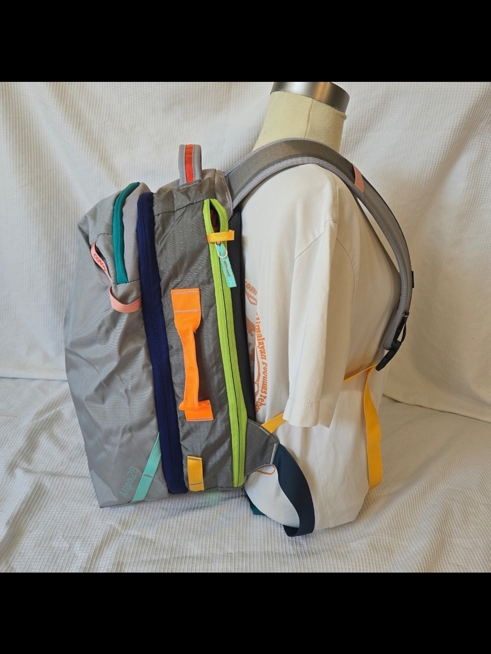 cotopaxi Allpa 28 Gray Travel Backpack with Neon Orange, Lime, Rain Fly
